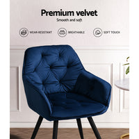 Artiss Dining Chairs Set of 2 Velvet Diamond Tufted Armchair Blue - ElectronX Plus