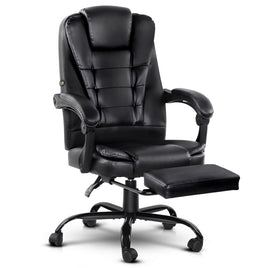 Artiss 2 Point Massage Office Chair PU Leather Footrest Black - ElectronX Plus