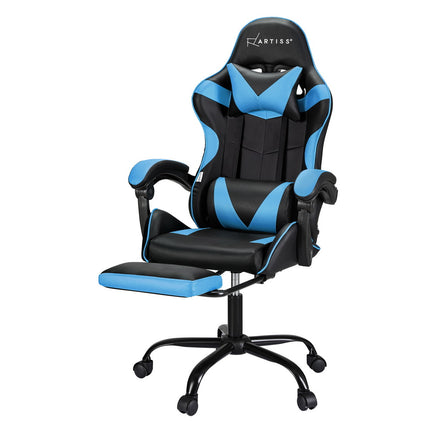 Artiss 2 Point Massage Gaming Office Chair Footrest Cyan Blue - ElectronX Plus