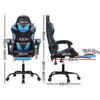 Artiss 2 Point Massage Gaming Office Chair Footrest Cyan Blue - ElectronX Plus