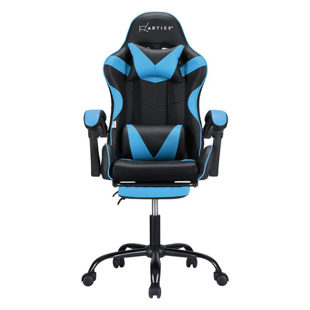 Artiss 2 Point Massage Gaming Office Chair Footrest Cyan Blue - ElectronX Plus