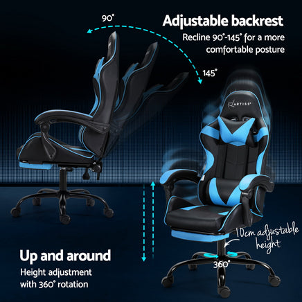 Artiss 2 Point Massage Gaming Office Chair Footrest Cyan Blue - ElectronX Plus