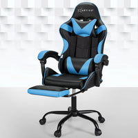 Artiss 2 Point Massage Gaming Office Chair Footrest Cyan Blue - ElectronX Plus