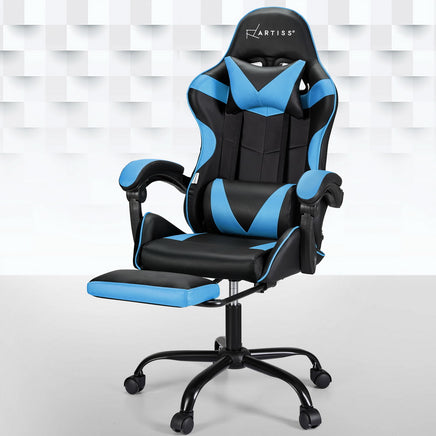 Artiss 2 Point Massage Gaming Office Chair Footrest Cyan Blue - ElectronX Plus