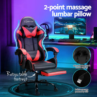 Artiss 2 Point Massage Gaming Office Chair Footrest Red - ElectronX Plus