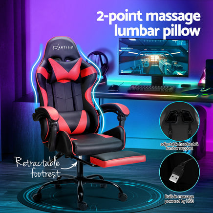 Artiss 2 Point Massage Gaming Office Chair Footrest Red - ElectronX Plus