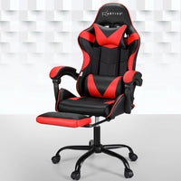 Artiss 2 Point Massage Gaming Office Chair Footrest Red - ElectronX Plus