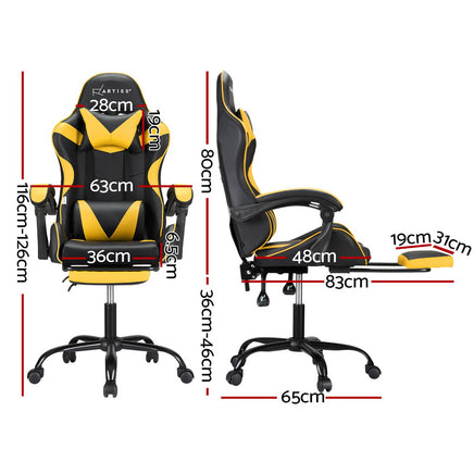 Artiss 2 Point Massage Gaming Office Chair Footrest Yellow - ElectronX Plus