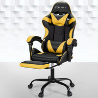 Artiss 2 Point Massage Gaming Office Chair Footrest Yellow - ElectronX Plus