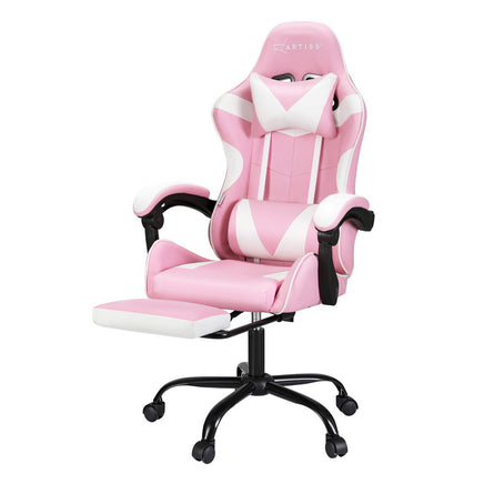 Artiss 2 Point Massage Gaming Office Chair Footrest Pink - ElectronX Plus