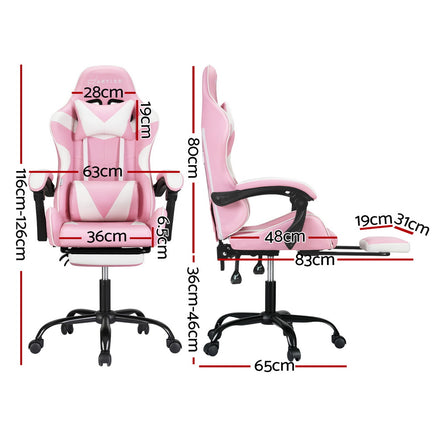 Artiss 2 Point Massage Gaming Office Chair Footrest Pink - ElectronX Plus