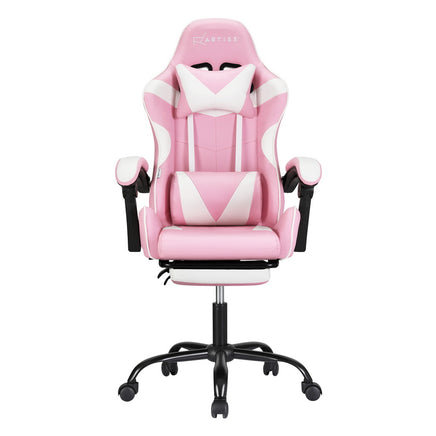 Artiss 2 Point Massage Gaming Office Chair Footrest Pink - ElectronX Plus