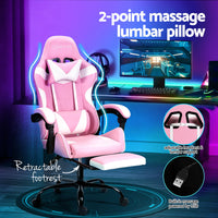 Artiss 2 Point Massage Gaming Office Chair Footrest Pink - ElectronX Plus