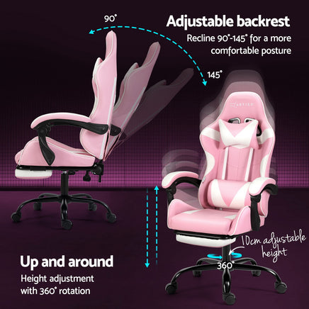 Artiss 2 Point Massage Gaming Office Chair Footrest Pink - ElectronX Plus