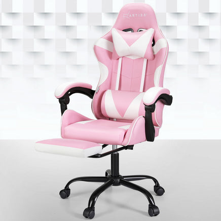 Artiss 2 Point Massage Gaming Office Chair Footrest Pink - ElectronX Plus