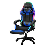 Artiss 6 Point Massage Gaming Office Chair 7 LED Footrest Blue - ElectronX Plus