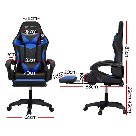 Artiss 6 Point Massage Gaming Office Chair 7 LED Footrest Blue - ElectronX Plus