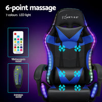 Artiss 6 Point Massage Gaming Office Chair 7 LED Footrest Blue - ElectronX Plus