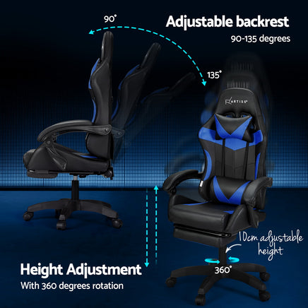 Artiss 6 Point Massage Gaming Office Chair 7 LED Footrest Blue - ElectronX Plus