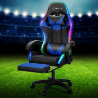 Artiss 6 Point Massage Gaming Office Chair 7 LED Footrest Blue - ElectronX Plus