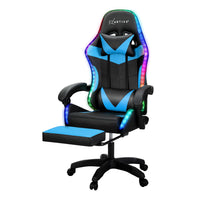 Artiss 6 Point Massage Gaming Office Chair 7 LED Footrest Cyan Blue - ElectronX Plus