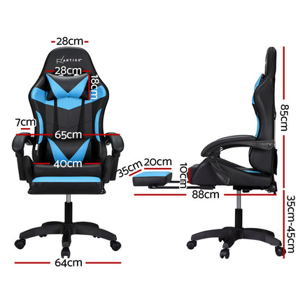 Artiss 6 Point Massage Gaming Office Chair 7 LED Footrest Cyan Blue - ElectronX Plus