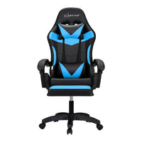 Artiss 6 Point Massage Gaming Office Chair 7 LED Footrest Cyan Blue - ElectronX Plus