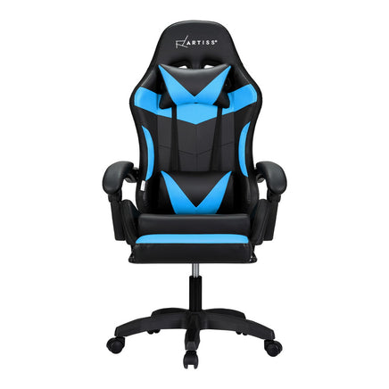 Artiss 6 Point Massage Gaming Office Chair 7 LED Footrest Cyan Blue - ElectronX Plus