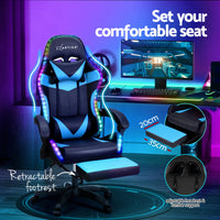 Artiss 6 Point Massage Gaming Office Chair 7 LED Footrest Cyan Blue - ElectronX Plus