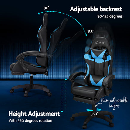 Artiss 6 Point Massage Gaming Office Chair 7 LED Footrest Cyan Blue - ElectronX Plus