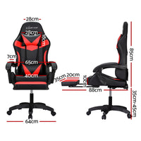 Artiss 6 Point Massage Gaming Office Chair 7 LED Footrest Red - ElectronX Plus