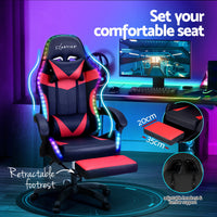 Artiss 6 Point Massage Gaming Office Chair 7 LED Footrest Red - ElectronX Plus