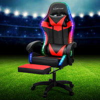 Artiss 6 Point Massage Gaming Office Chair 7 LED Footrest Red - ElectronX Plus