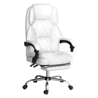 Artiss Executive Office Chair Leather Footrest White - ElectronX Plus