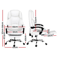 Artiss Executive Office Chair Leather Footrest White - ElectronX Plus