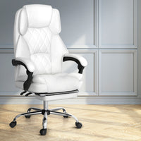 Artiss Executive Office Chair Leather Footrest White - ElectronX Plus