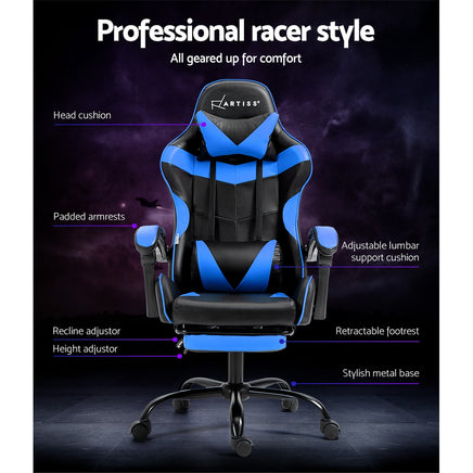 Artiss Gaming Office Chair Recliner Footrest Blue - ElectronX Plus