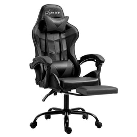 Artiss Gaming Office Chair Executive Computer Leather Chairs Footrest Grey - ElectronX Plus