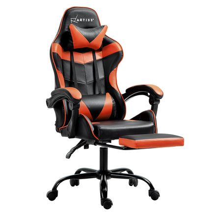 Artiss Gaming Office Chair Executive Computer Leather Chairs Footrest Orange - ElectronX Plus