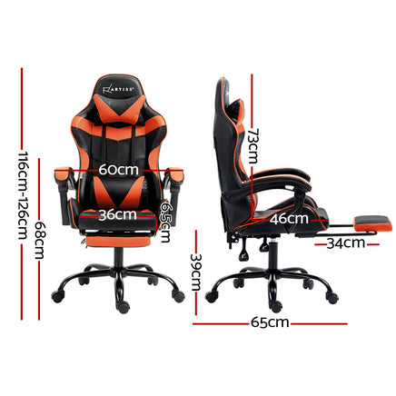 Artiss Gaming Office Chair Executive Computer Leather Chairs Footrest Orange - ElectronX Plus