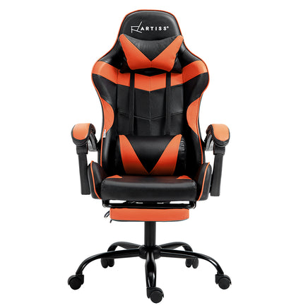 Artiss Gaming Office Chair Executive Computer Leather Chairs Footrest Orange - ElectronX Plus