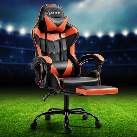 Artiss Gaming Office Chair Executive Computer Leather Chairs Footrest Orange - ElectronX Plus