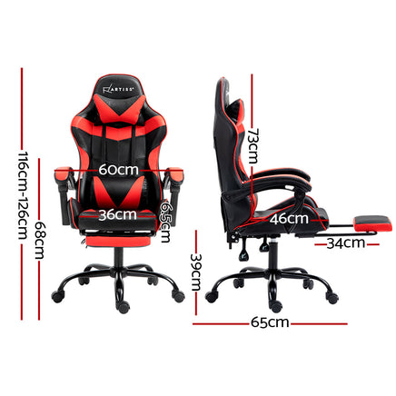 Artiss Gaming Office Chair Recliner Footrest Red - ElectronX Plus