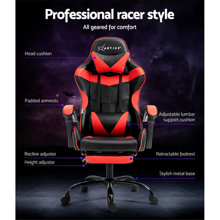 Artiss Gaming Office Chair Recliner Footrest Red - ElectronX Plus