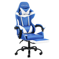 Artiss Gaming Office Chair Executive Computer Leather Chairs Footrest Blue White - ElectronX Plus