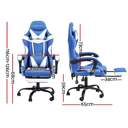 Artiss Gaming Office Chair Executive Computer Leather Chairs Footrest Blue White - ElectronX Plus