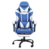 Artiss Gaming Office Chair Executive Computer Leather Chairs Footrest Blue White - ElectronX Plus