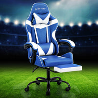 Artiss Gaming Office Chair Executive Computer Leather Chairs Footrest Blue White - ElectronX Plus