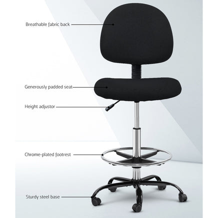 Artiss Office Chair Drafting Stool Fabric Chairs Black - ElectronX Plus