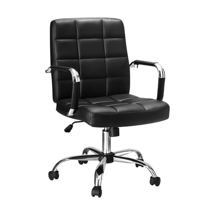 Artiss Office Chair PU Leather Mid Back Black - ElectronX Plus